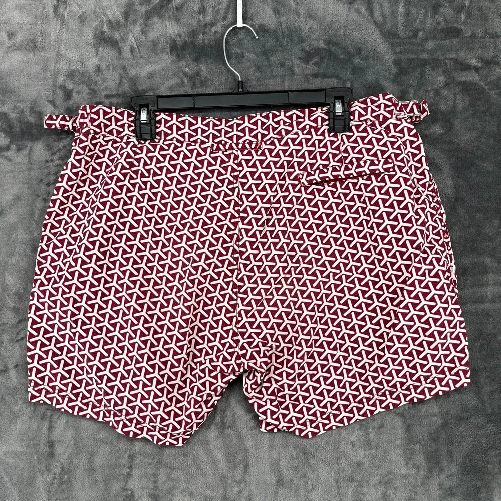 Suitsupply Swim Shorts Men's XL Red Geometric Adjustable Waist Beach Trunks EUC